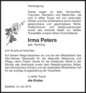 Todesanzeige von Irma Peters von Uelzen