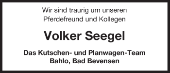 Todesanzeige von Volker Seegel von Uelzen
