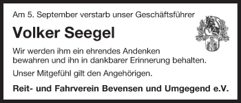 Todesanzeige von Volker Seegel von Uelzen