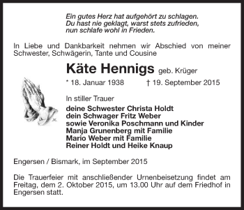 Todesanzeige von Käte Hennigs von Uelzen