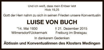 Todesanzeige von Luise von Buch von Uelzen