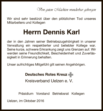Todesanzeige von Dennis Karl von Uelzen
