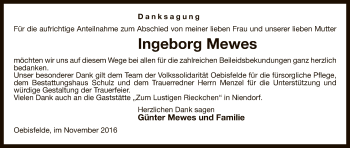 Todesanzeige von Ingeborg Mewes von Uelzen