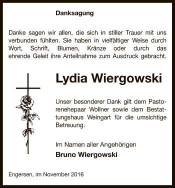Todesanzeige von Lydia Wiergowski von Uelzen