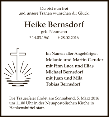 Todesanzeige von Heike Bernsdorf von Uelzen