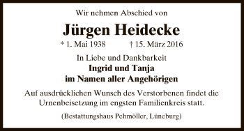 Todesanzeige von Jürgen Heidecke von Uelzen