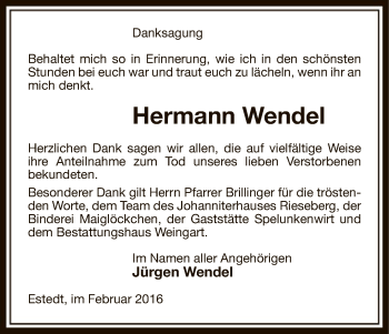 Todesanzeige von Hermann Wendel von Uelzen