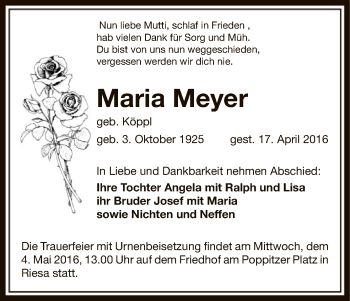 Todesanzeige von Maria Meyer von Uelzen