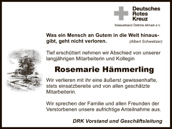 Todesanzeige von Rosemarie Hämmerling von Uelzen