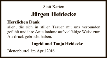 Todesanzeige von Jürgen Heidecke von Uelzen
