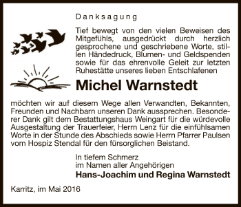 Todesanzeige von Michel Warnstedt von Uelzen