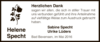 Todesanzeige von Helene Specht von Uelzen