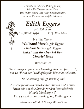 Todesanzeige von Edith Eggers von Uelzen