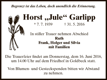 Todesanzeige von Horst  Garlipp von Uelzen