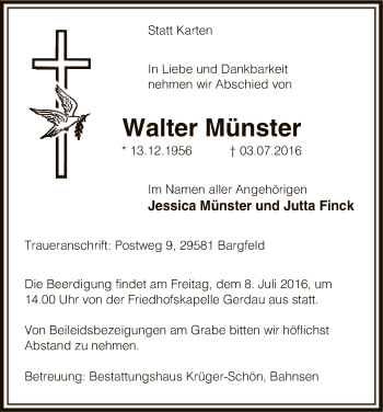Todesanzeige von Walter Münster von Uelzen