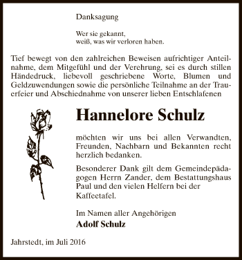 Todesanzeige von Hannelore Schulz von Uelzen
