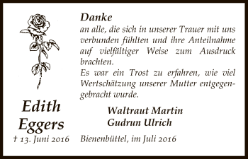 Todesanzeige von Edith Eggers von Uelzen