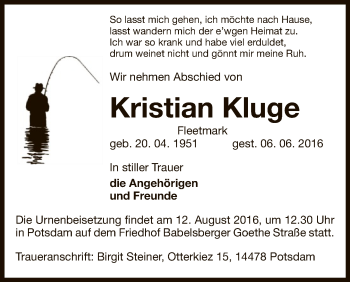 Todesanzeige von Kristian Kluge von Uelzen