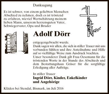 Todesanzeige von Adolf Dörr von Uelzen