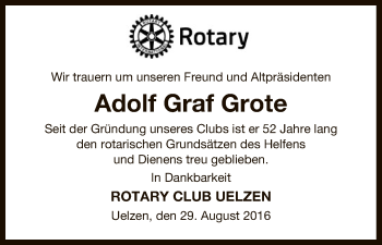 Todesanzeige von Adolf  Graf Grote von Uelzen