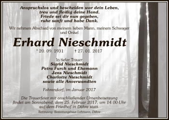 Todesanzeige von Erhard Nieschmidt von Uelzen
