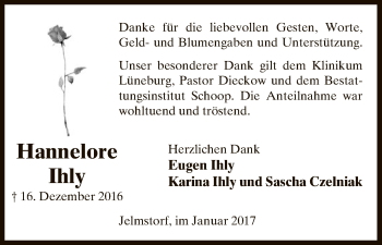 Todesanzeige von Hannelore Ihly von Uelzen