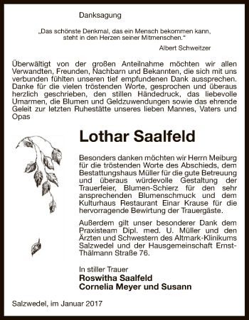 Todesanzeige von Lothar Saalfeld von Uelzen