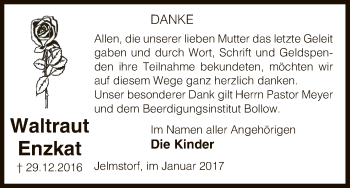 Todesanzeige von Waltraut Enzkat von Uelzen