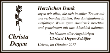 Todesanzeige von Christa Degen von Uelzen