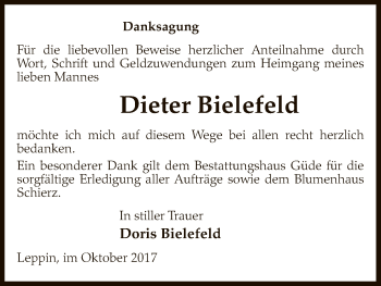 Todesanzeige von Dieter Bielefeld von Uelzen