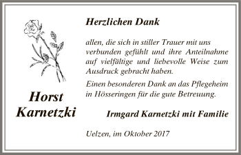 Todesanzeige von Horst Karnetzki von Uelzen