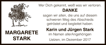 Todesanzeige von Margarete Stark von Uelzen