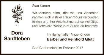 Todesanzeige von Dora Sanftleben von Uelzen