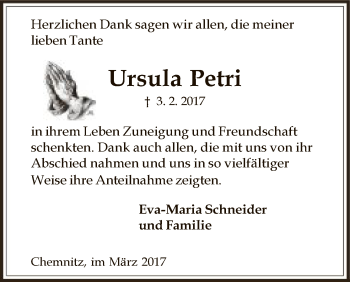 Todesanzeige von Ursula Petri von Uelzen