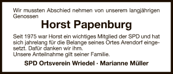 Todesanzeige von Horst Papenburg von Uelzen