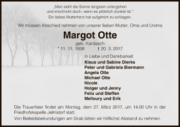 Todesanzeige von Margot Otte von Uelzen