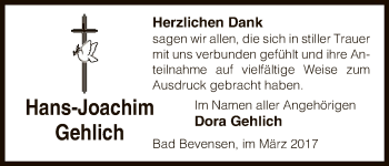Todesanzeige von Hans-Joachim Gehlich von Uelzen