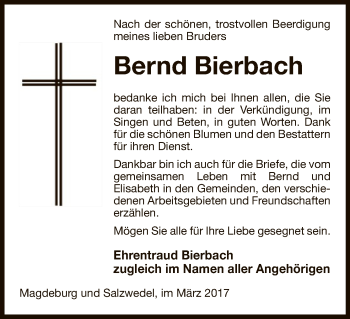Todesanzeige von Bernd Bierbach von Uelzen