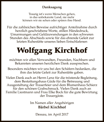 Todesanzeige von Wolfgang Kirchhof von Uelzen