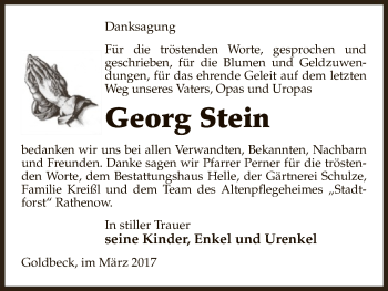 Todesanzeige von Georg Stein von Uelzen