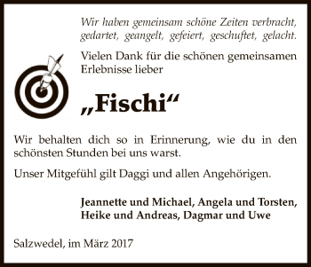 Todesanzeige von Fischi  von Uelzen