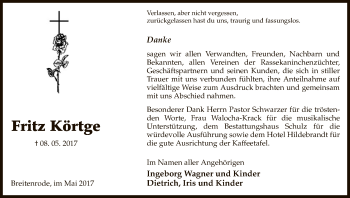 Todesanzeige von Fritz Körtge von Uelzen