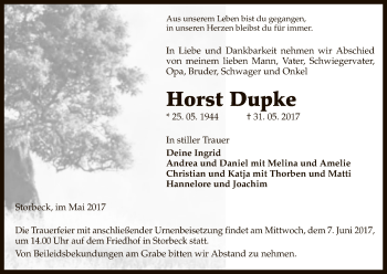 Todesanzeige von Horst Dupke von Uelzen