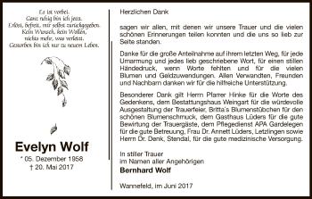 Todesanzeige von Evelyn Wolf von Uelzen