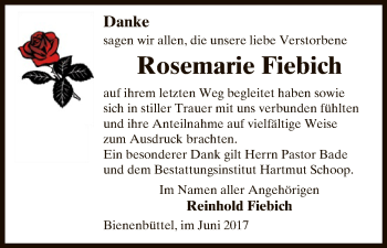 Todesanzeige von Rosemarie  Fiebich von Uelzen