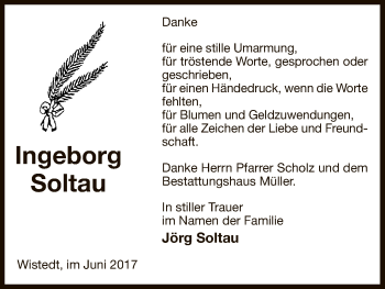 Todesanzeige von Ingeborg Soltau von Uelzen