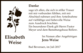 Todesanzeige von Elisabeth Weise von Uelzen