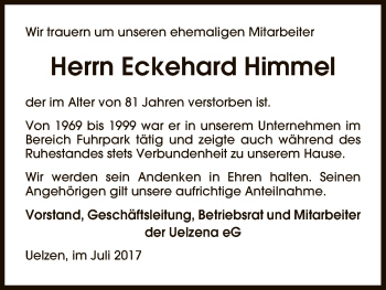 Todesanzeige von Eckehard Himmel von Uelzen