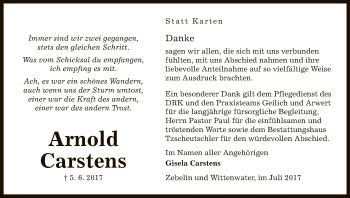 Todesanzeige von Arnold Carstens von Uelzen