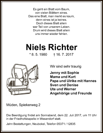 Todesanzeige von Niels Richter von Uelzen